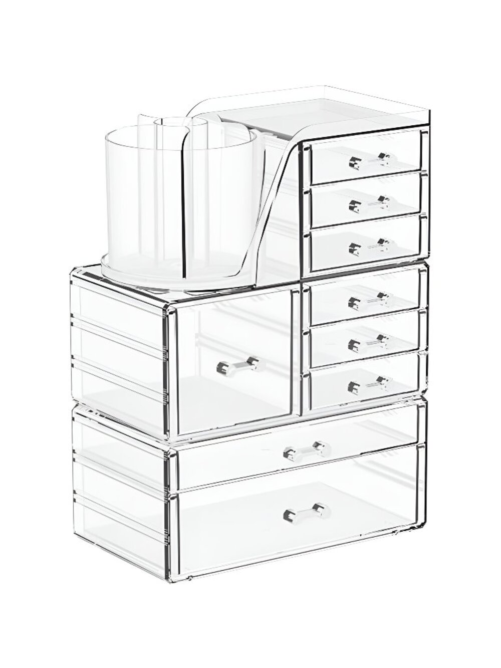 3 Pack Clear Acrylic Makeup Organizer for Vanity With 9 Drawer,